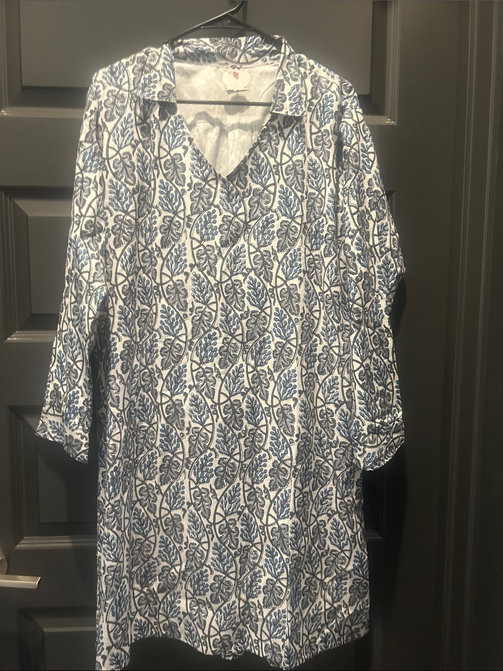 Blue Floral V-Neck Shirt Dress